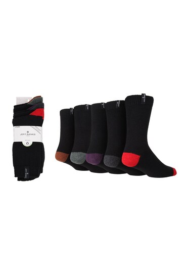 Jeff Banks Black Contrast Heel & Toe Chunky grises Boot Socks 5 Pack