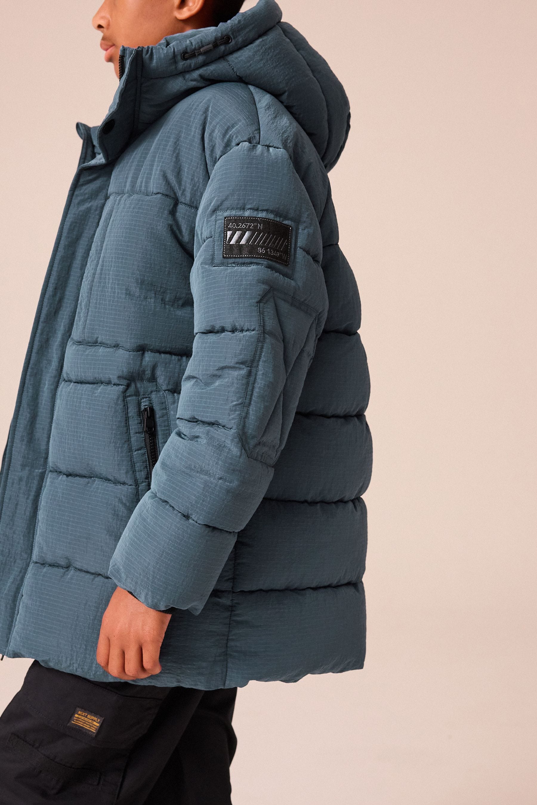Buy Teal Blue Utility Fleece Lined Hooded Padded Puffer Coat 3 16yrs from the Next UK online shop