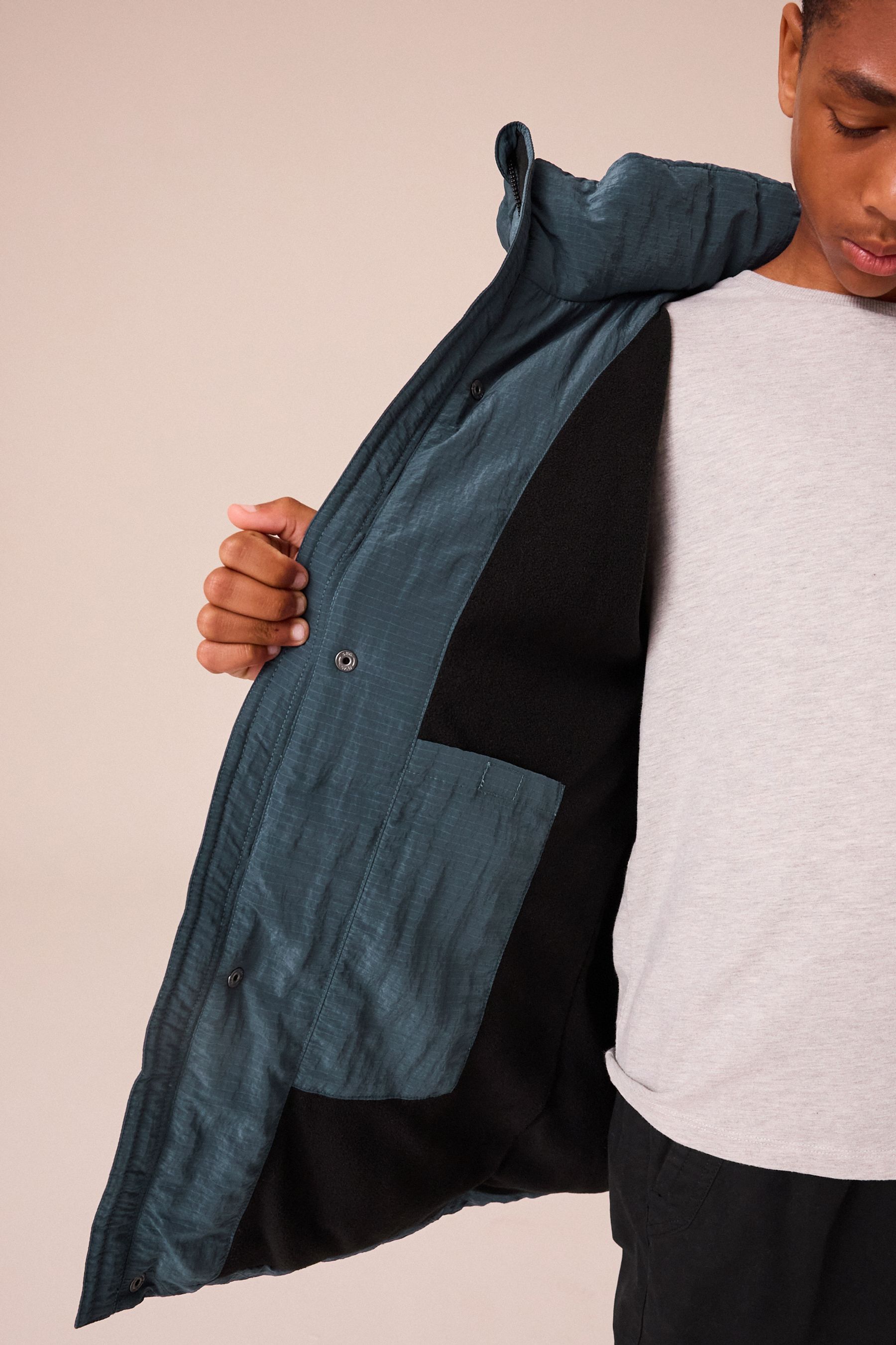Buy Teal Blue Utility Fleece Lined Hooded Padded Puffer Coat 3 16yrs from Next Luxembourg