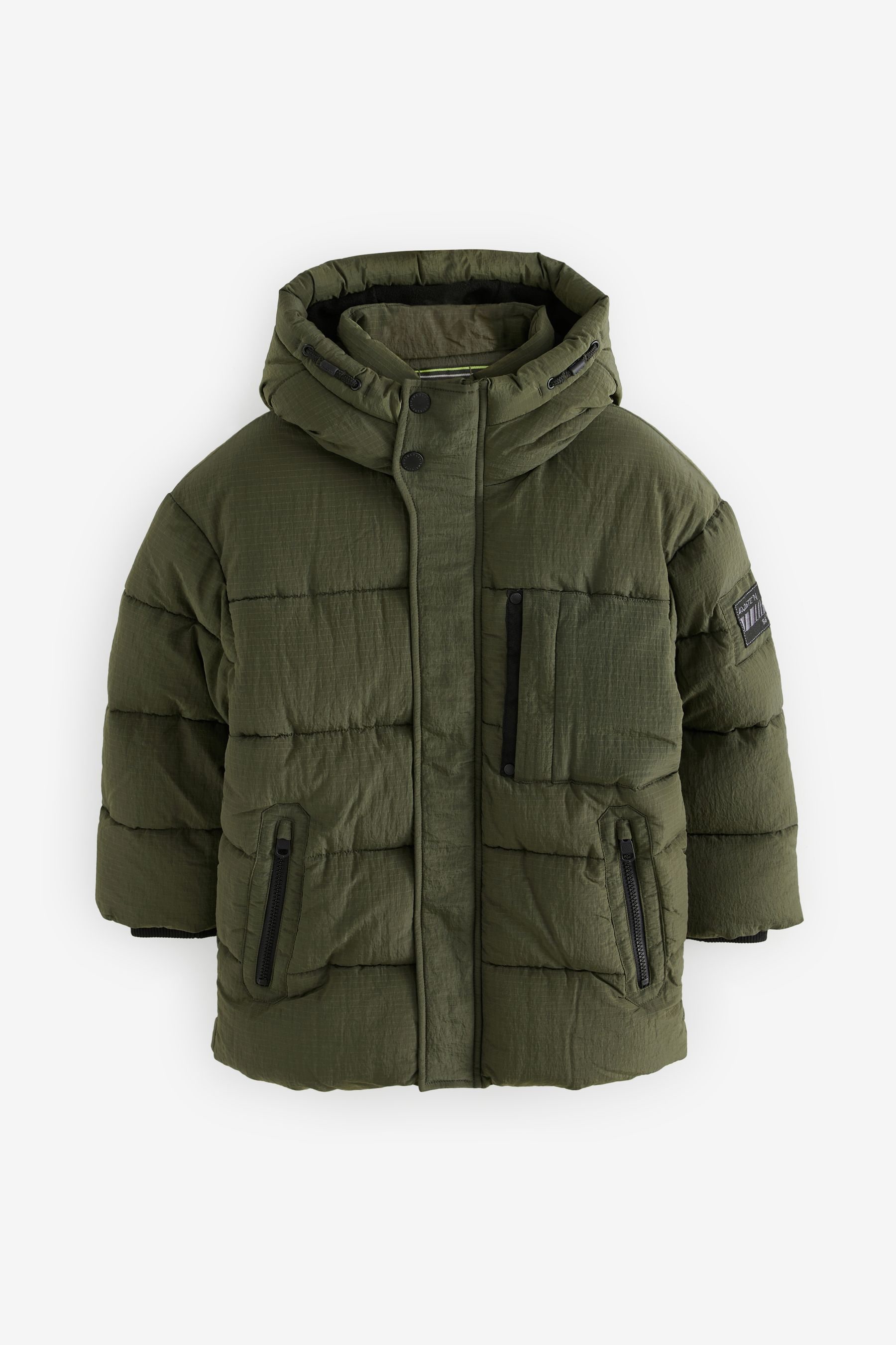 Khaki Green Utility Fleece Lined Hooded Padded Puffer Coat 3 16yrs