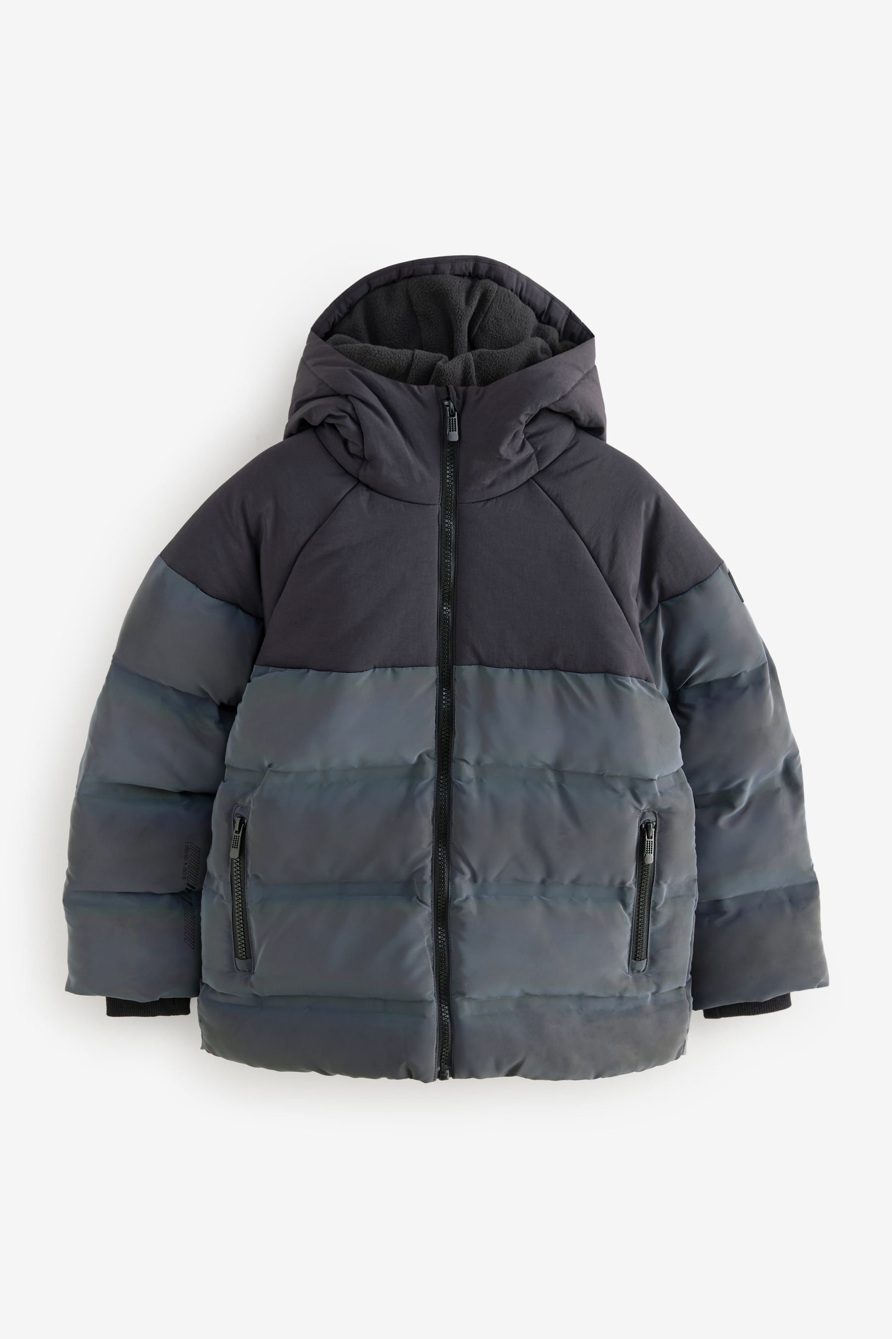 Buy Grey Reflective Fabric Fleece Lined Hooded Padded Puffer Jacket 3 17yrs from the Next UK online shop