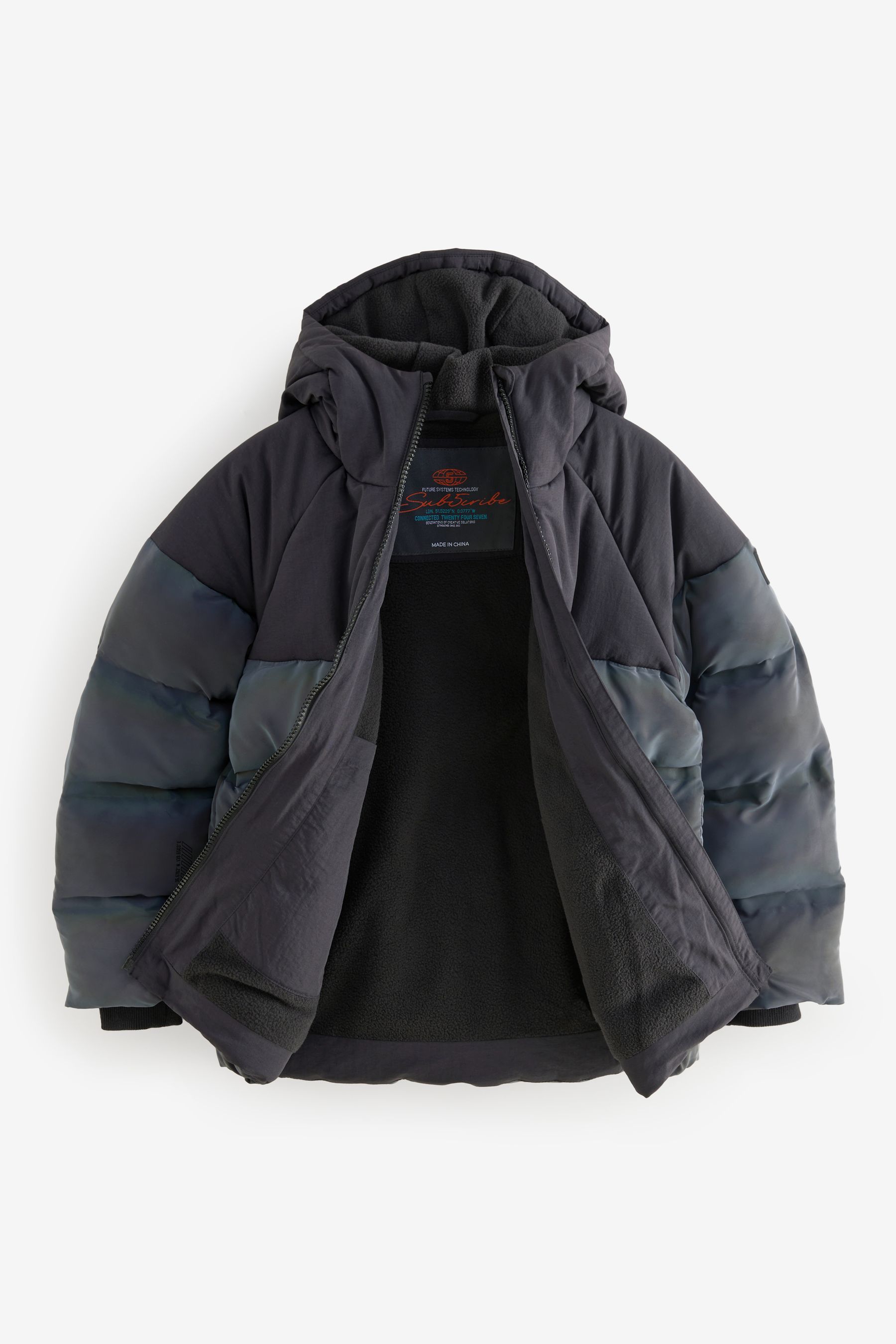 Buy Grey Reflective Fleece Lined Hooded Padded Puffer Jacket 3 17yrs from the Next UK online shop
