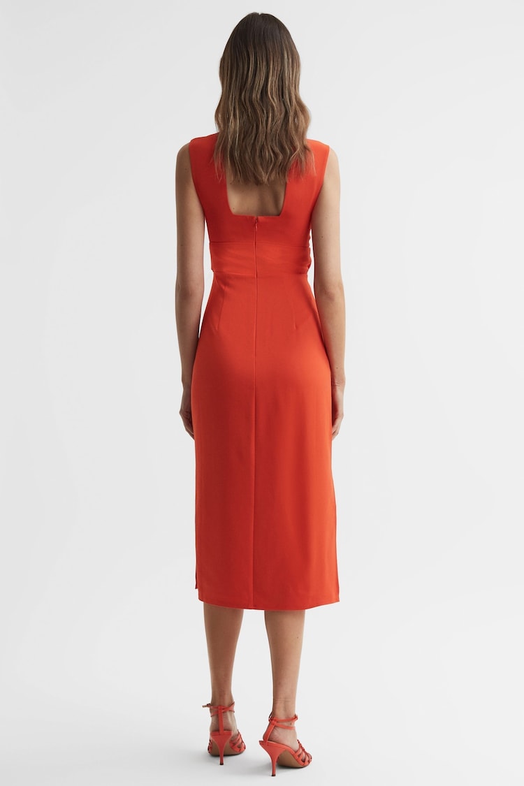 Reiss Orange Jayla Fitted Wrap Design Midi Dress - Image 4 of 4