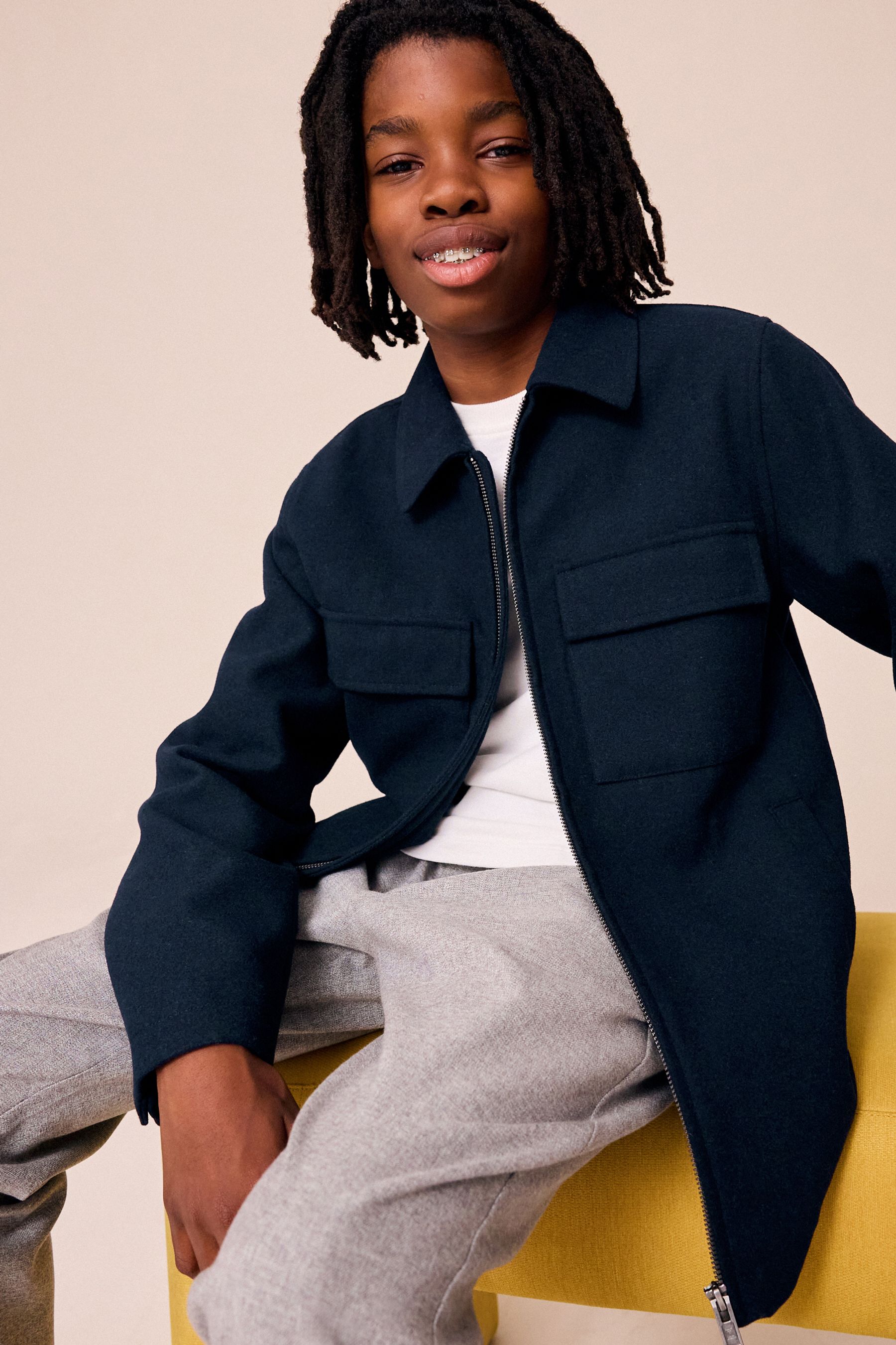 Navy Wool Blend Smart Shacket 3 16yrs