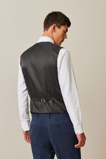 Navy Slim Bold Check Suit Waistcoat