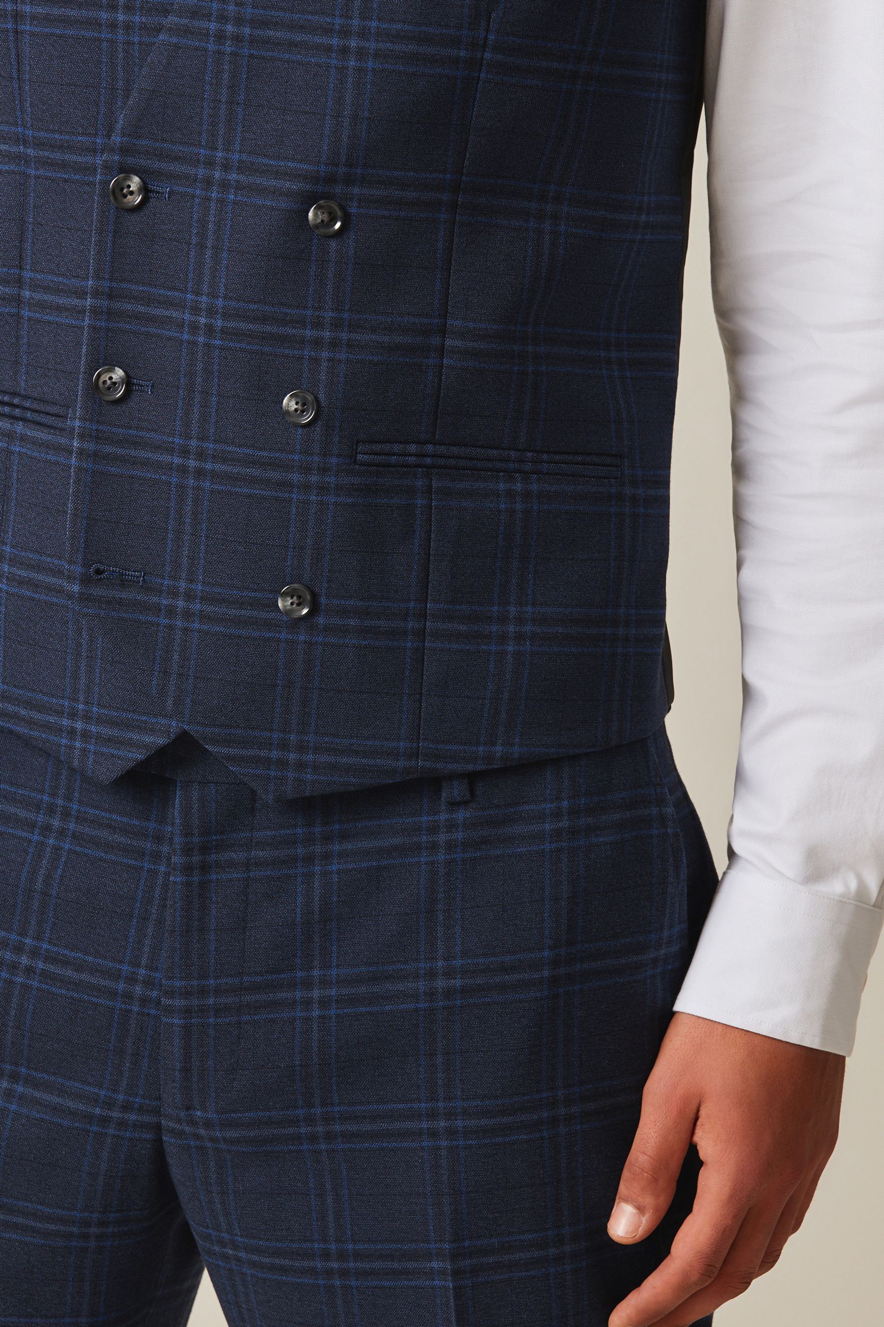 Buy Navy Blue Bold Check Suit Waistcoat from Next Oman