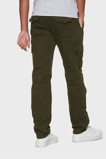 Threadbare Green Cotton Blend Belted Cargo Trousers