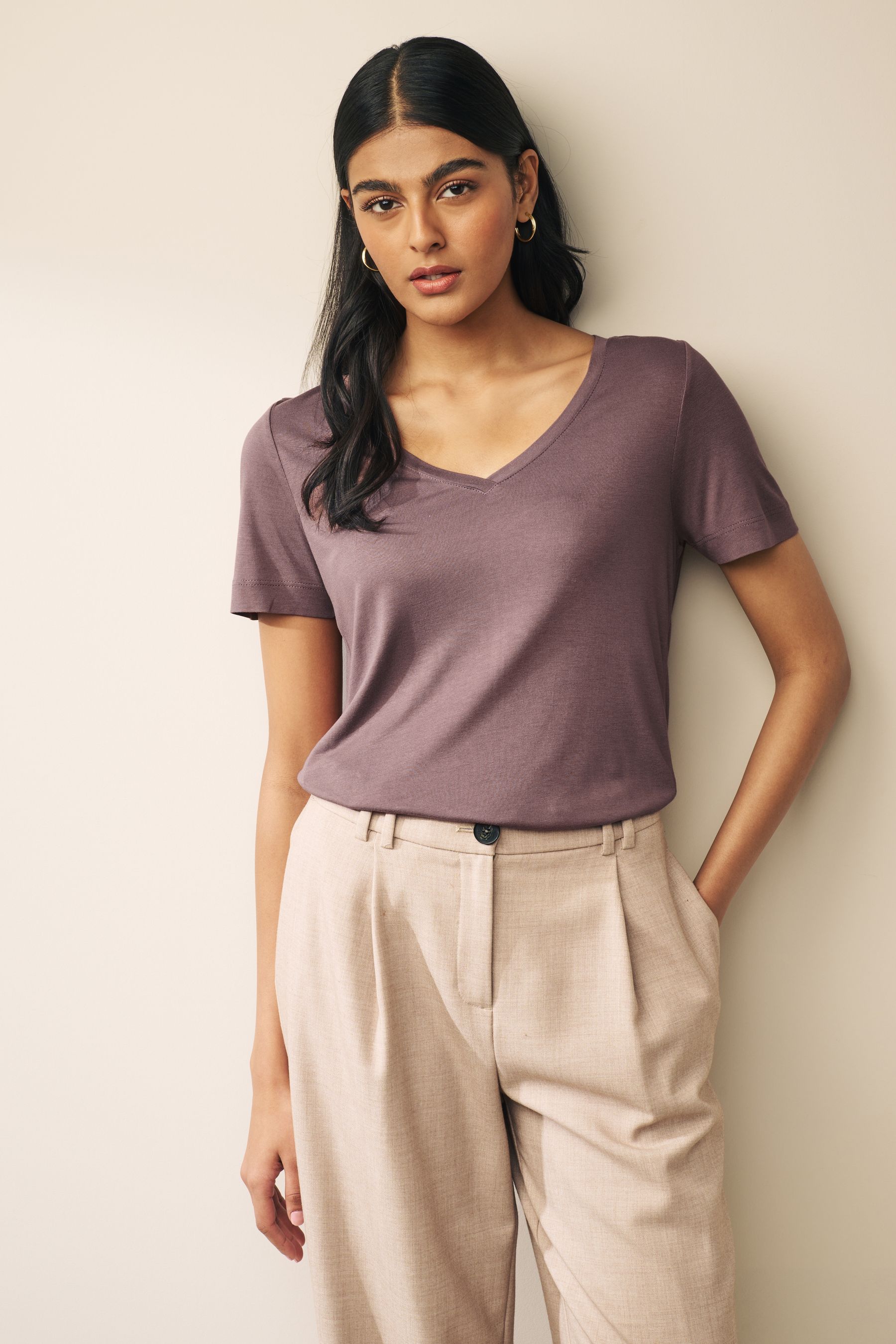 Buy Brown Slouch V-Neck T-Shirt from Next United Arab Emirates