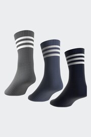adidas Blue 3-Stripe Crew Length Socks 3 Pack - Image 3 of 7