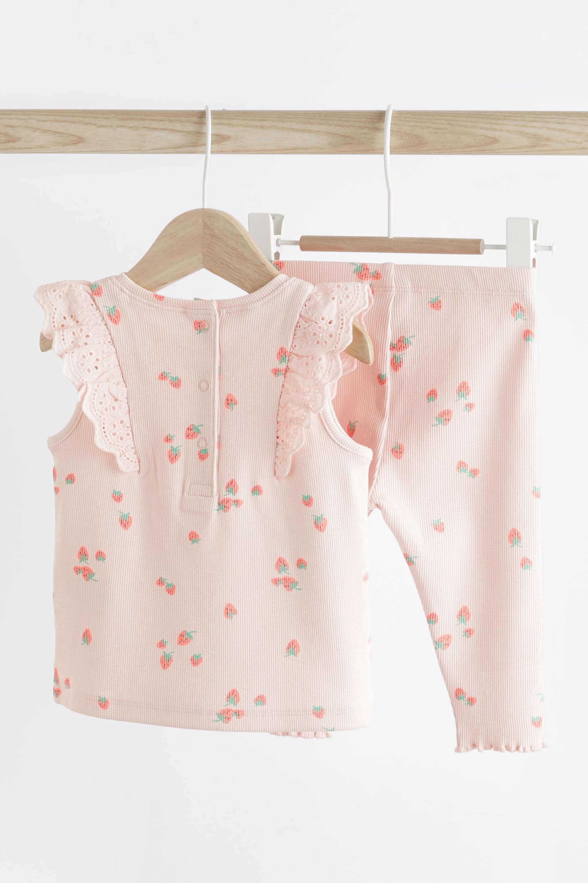 Pink Strawberry Baby Short Sleeve Top And Leggings Set - Image 6 of 12