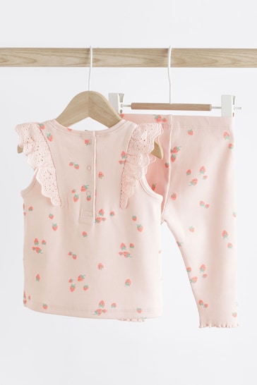 Pink Strawberry Baby Short Sleeve Top And Leggings Set