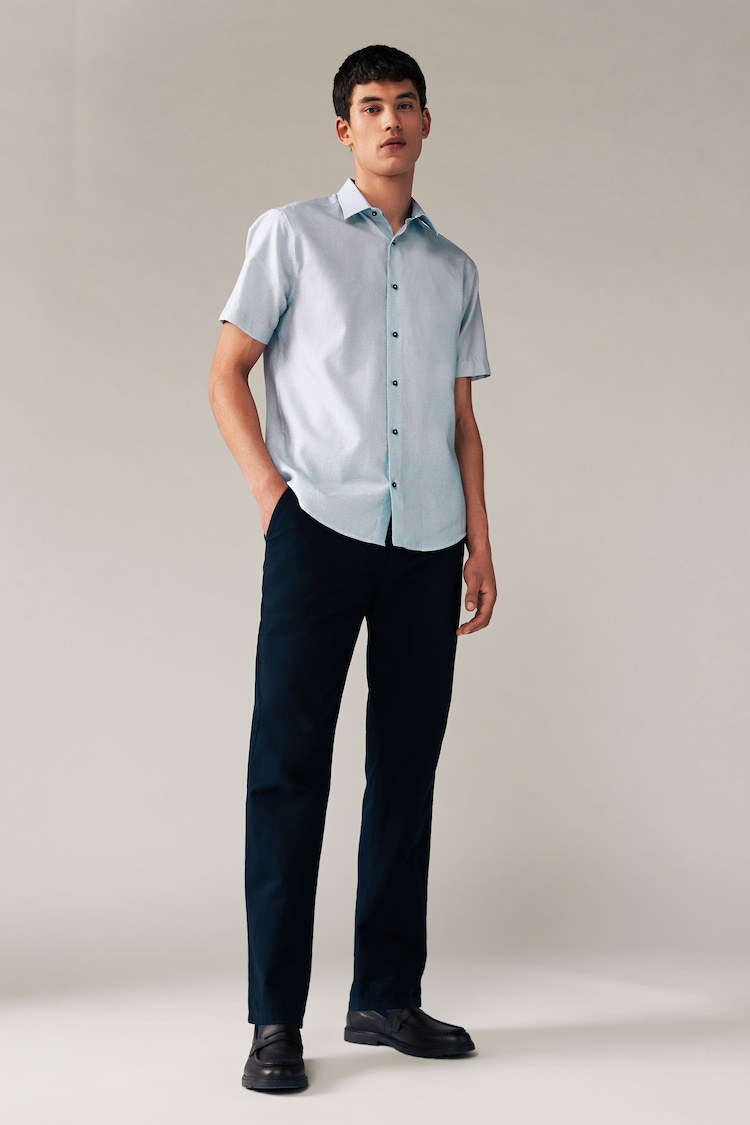 White/Blue Geometric Regular Fit Printed Short Sleeve Shirt - Image 4 of 8