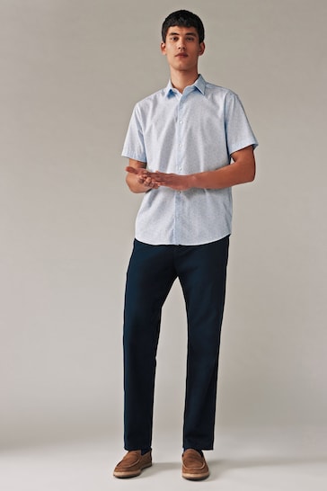 White/Light Blue Floral Textured Short Sleeve Shirt