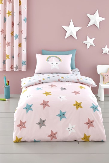 Cosatto Pink Kids Happy Stars Duvet Cover and Pillowcase Set