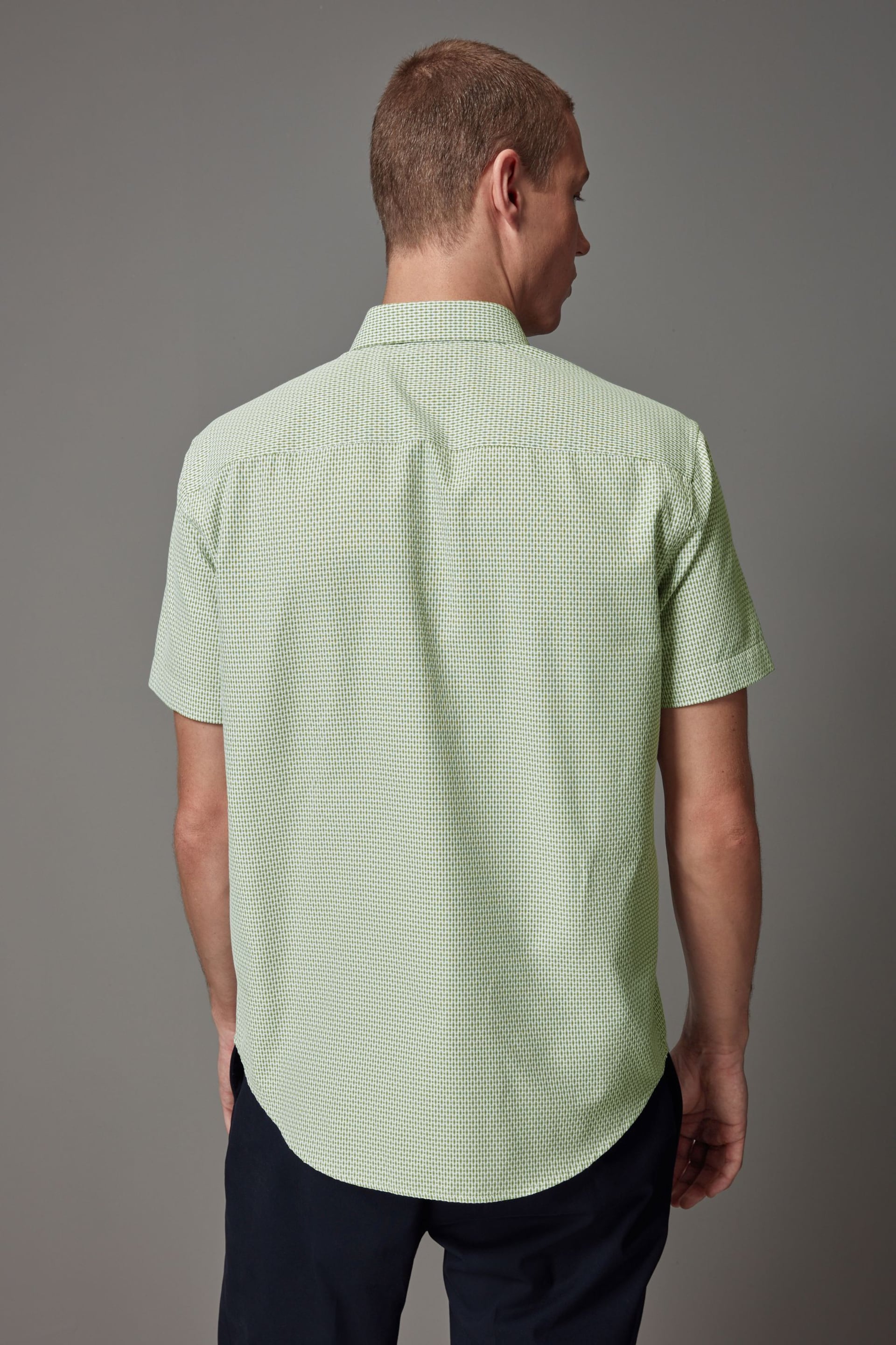 White/Green Textured Short Sleeve Shirt - Image 3 of 8