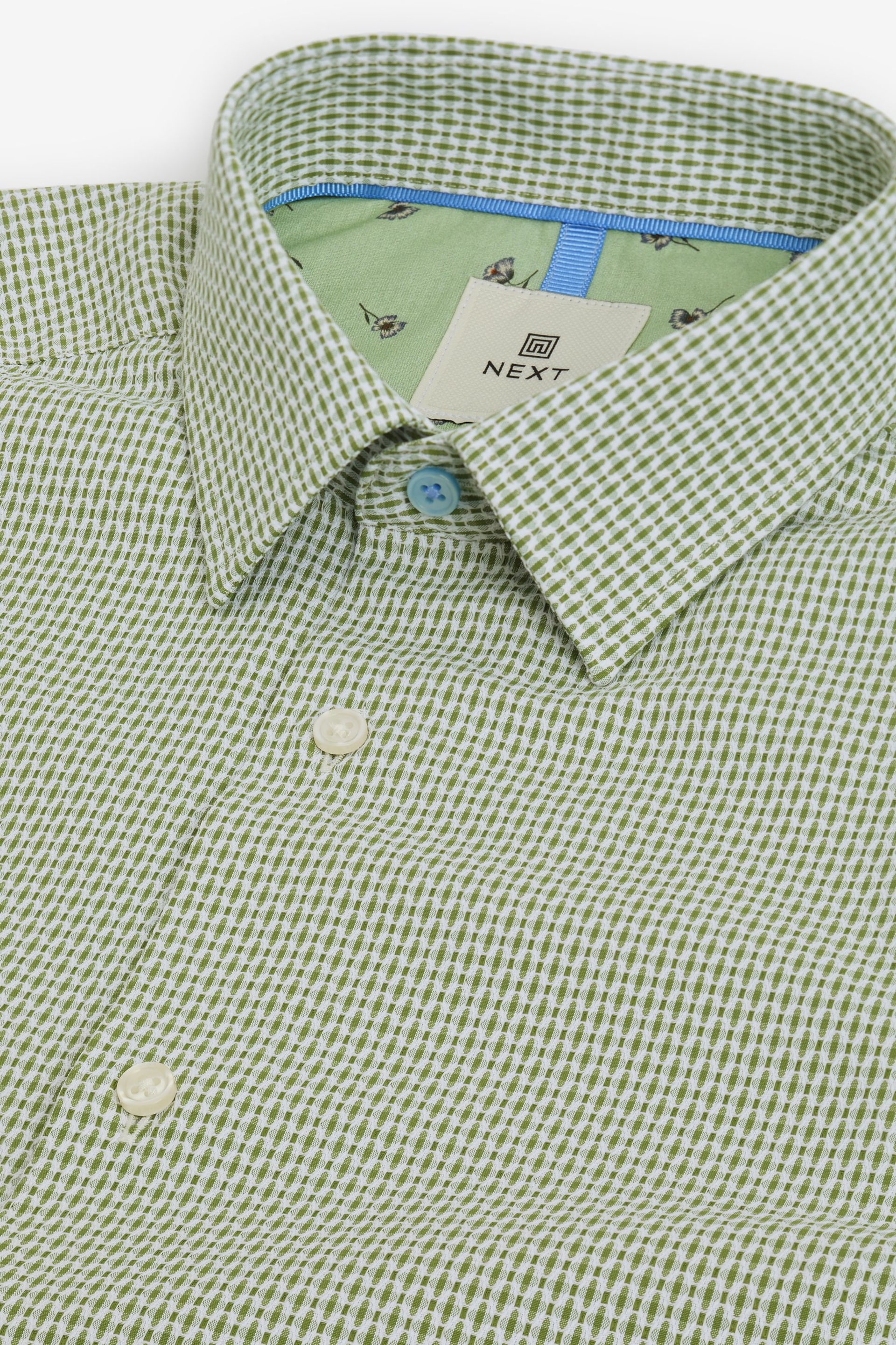 White/Green Textured Short Sleeve Shirt - Image 7 of 8