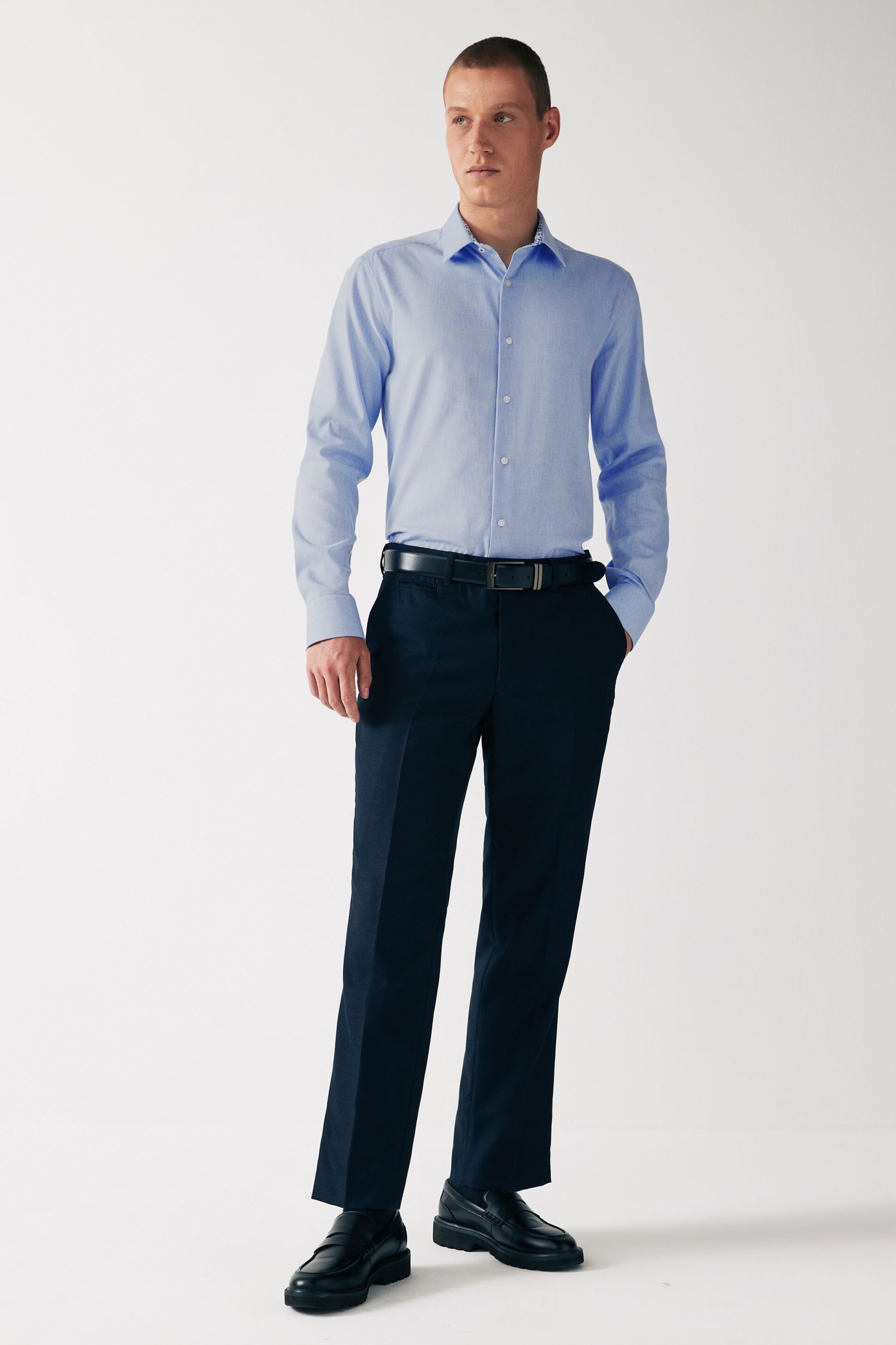 Blue Textured Trimmed Single Cuff Formal Shirt - Image 2 of 6