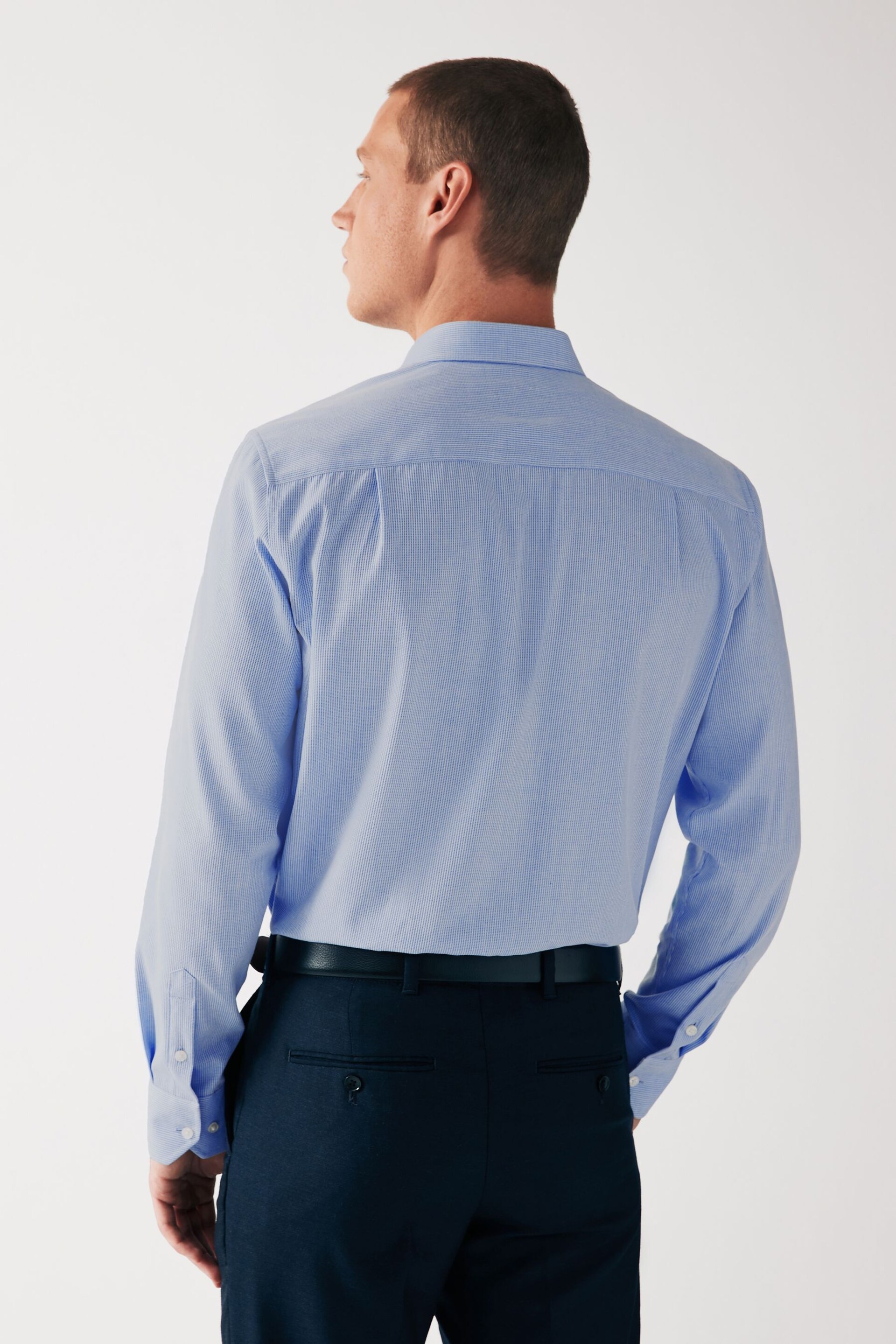 Blue Textured Trimmed Single Cuff Formal Shirt - Image 3 of 6