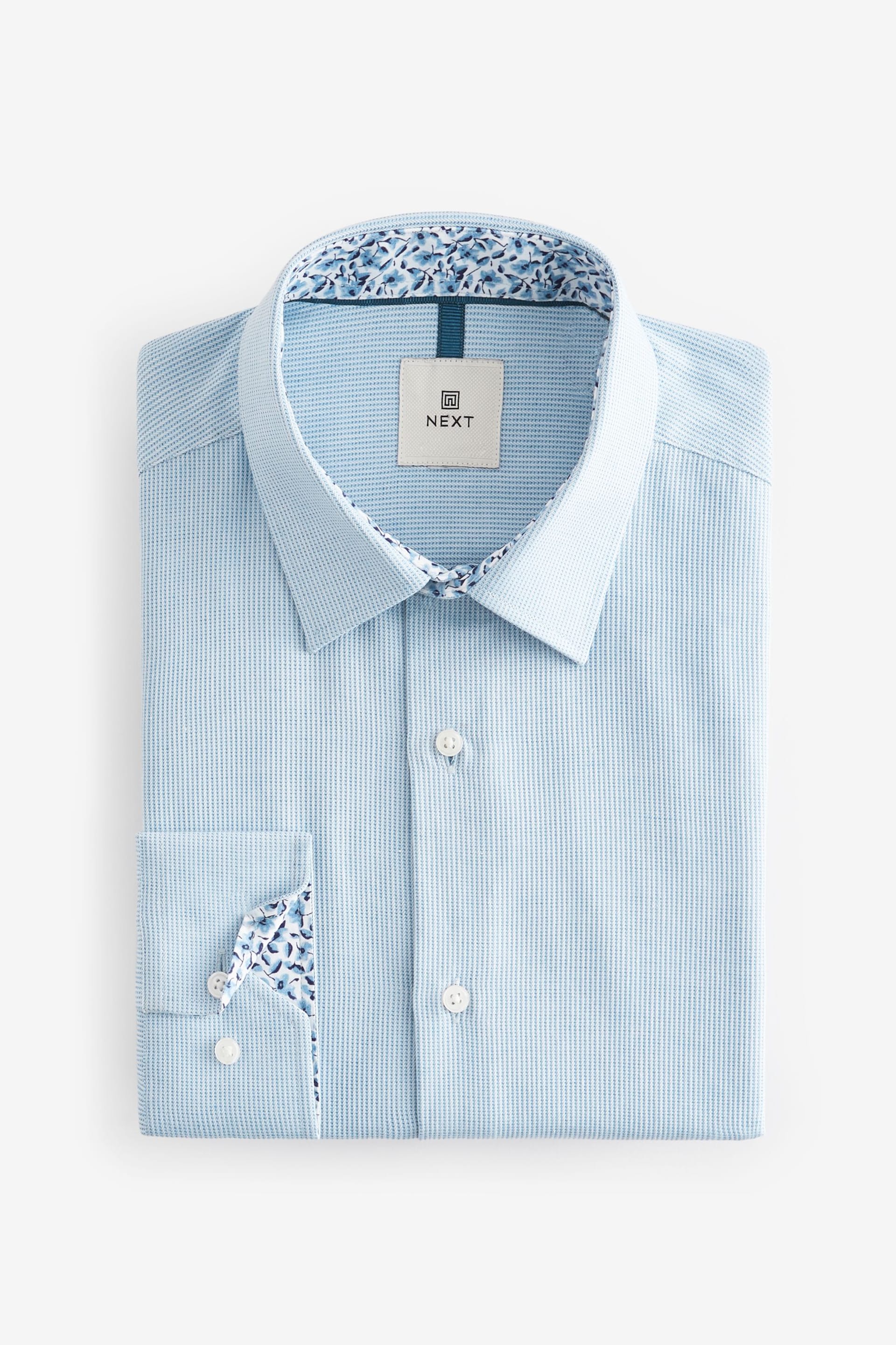 Blue Textured Trimmed Single Cuff Formal Shirt - Image 6 of 6