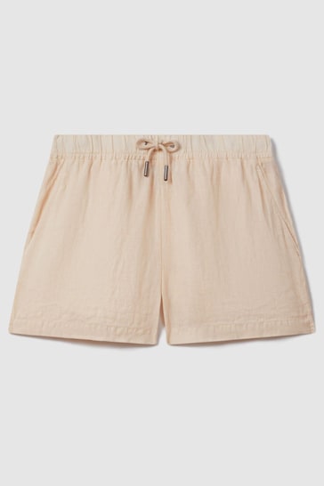 Reiss Peach Cleo Linen Garment Dyed Drawstring Shorts