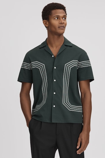 Reiss Emerald Arlington Mercerised Cotton Embroidered Shirt