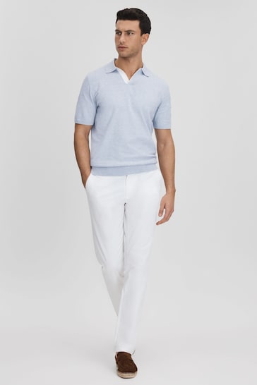 Reiss Soft Blue Boston Cotton Blend Contrast Open Collar Shirt