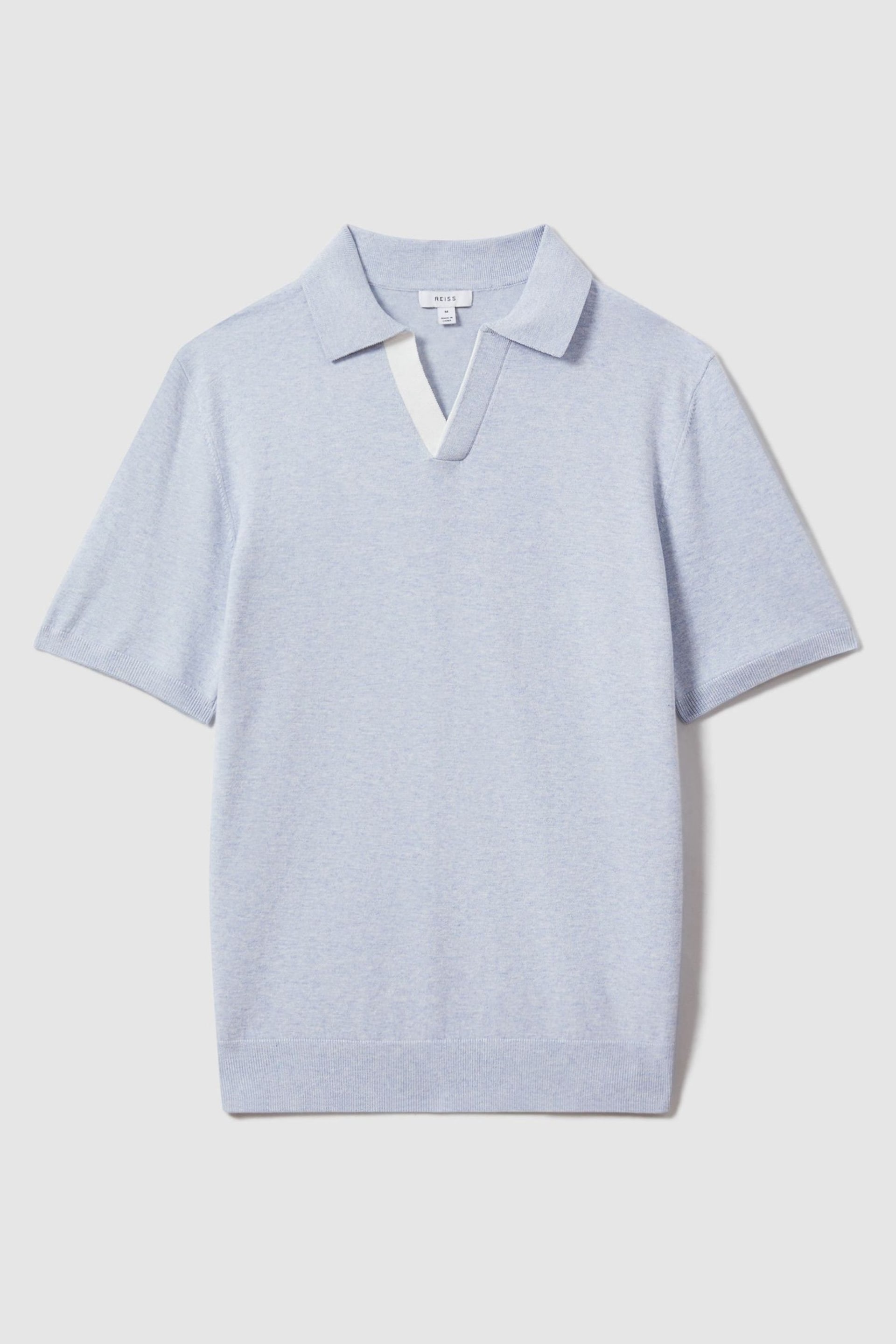 Reiss Soft Blue Boston Cotton Blend Contrast Open Collar Shirt - Image 2 of 6