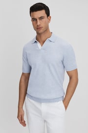 Reiss Soft Blue Boston Cotton Blend Contrast Open Collar Shirt - Image 3 of 6