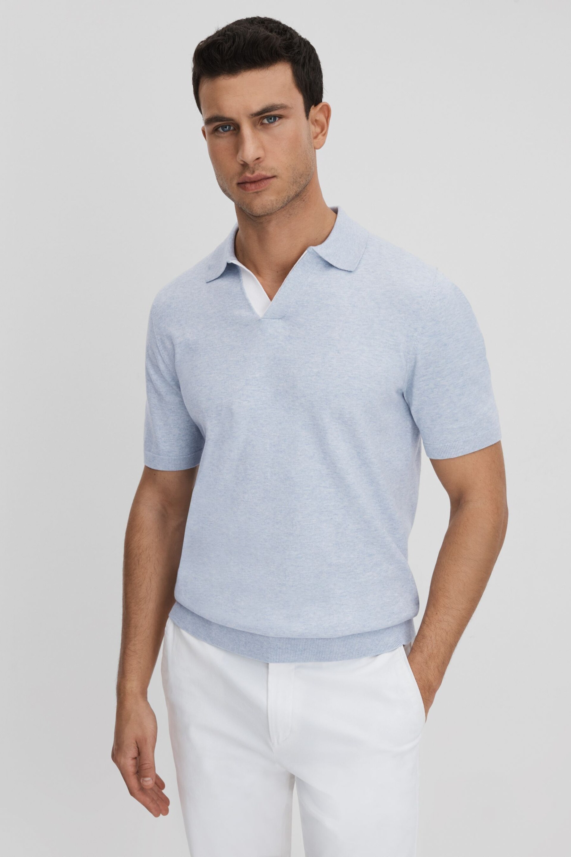 Reiss Soft Blue Boston Cotton Blend Contrast Open Collar Shirt - Image 3 of 6