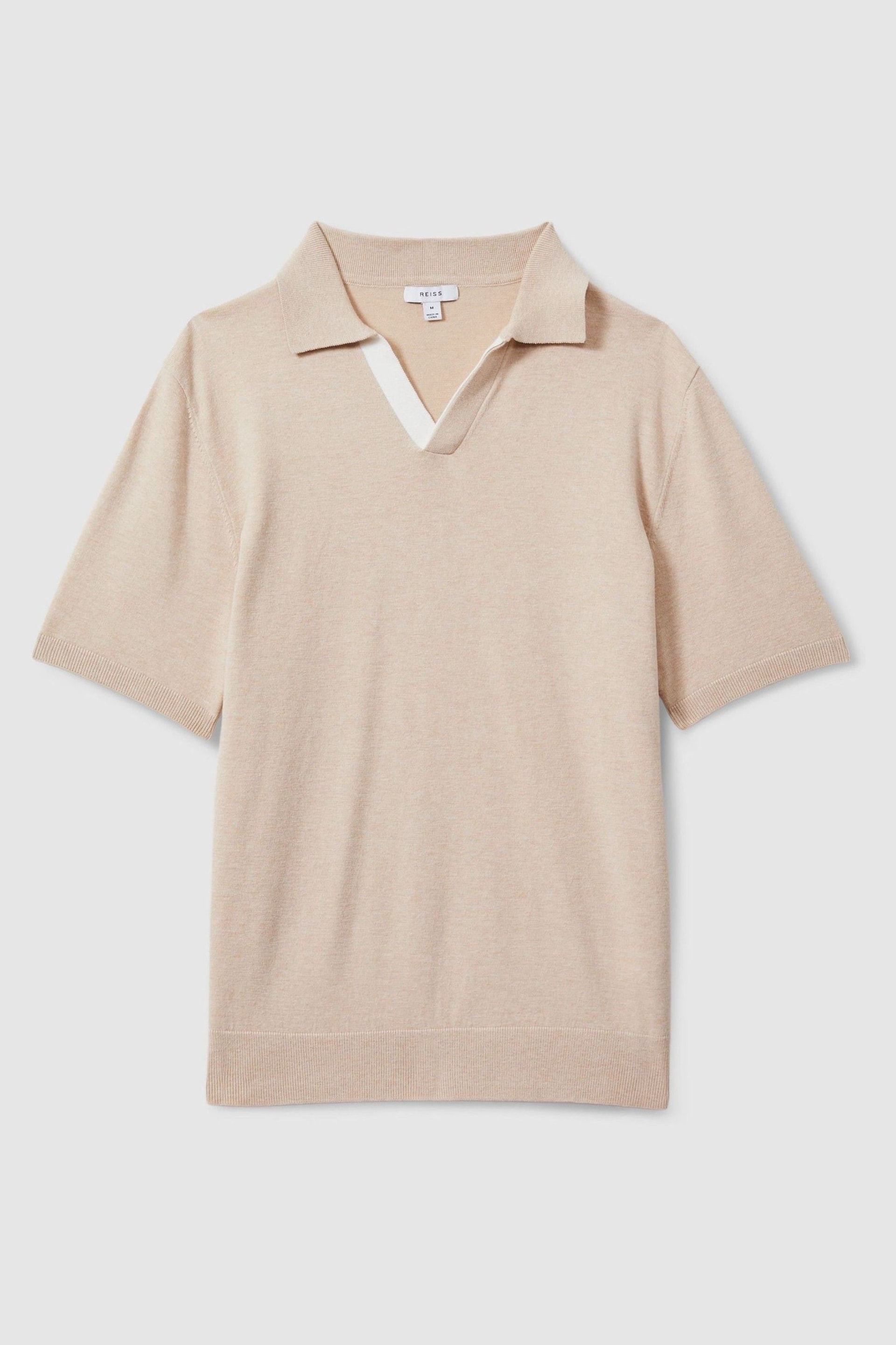 Reiss Camel Boston Cotton Blend Contrast Open Collar Shirt - Image 2 of 6