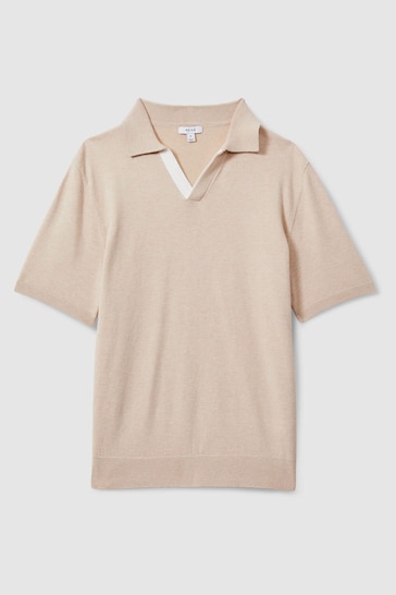 Reiss Camel Boston Cotton Blend Contrast Open Collar Shirt