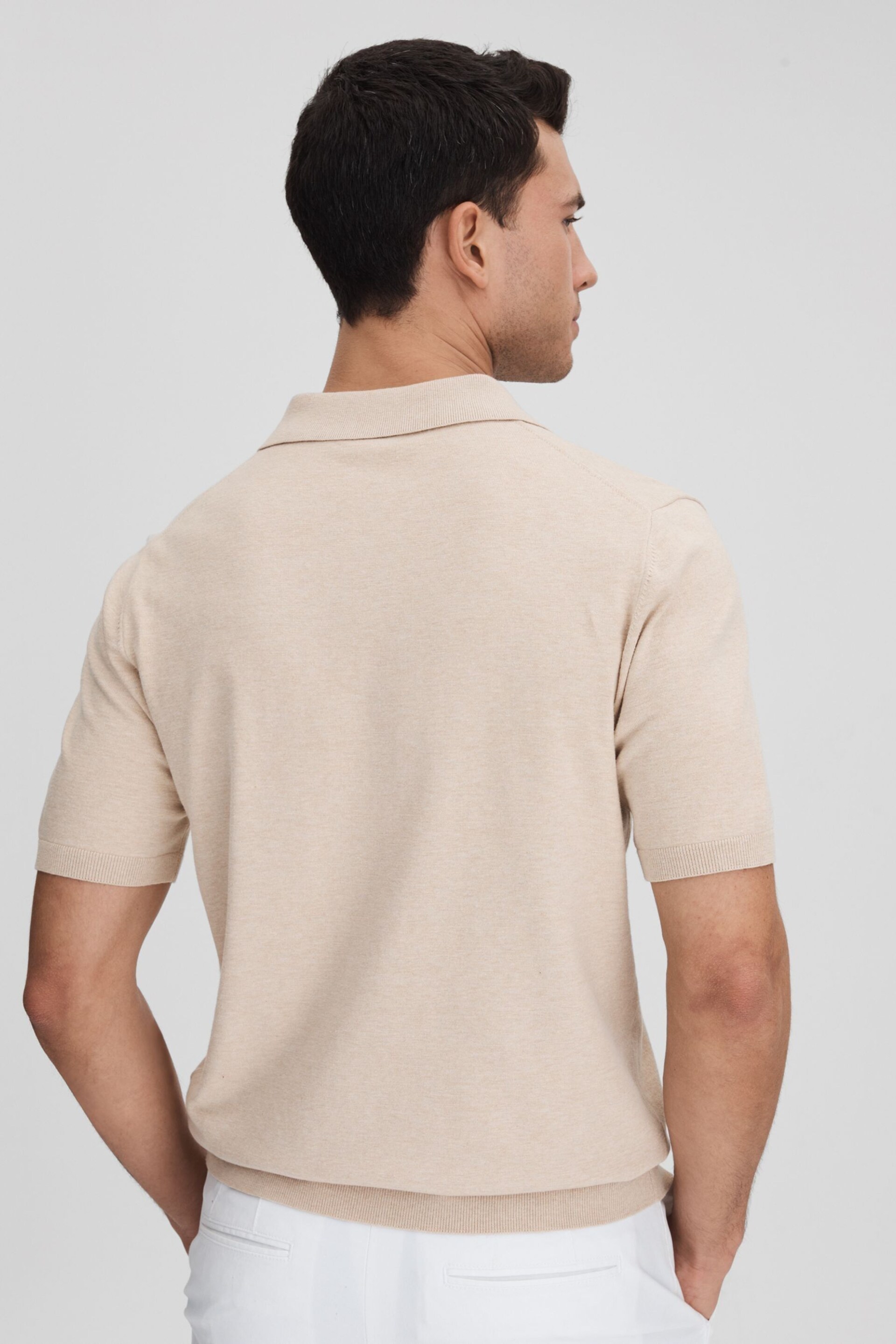 Reiss Camel Boston Cotton Blend Contrast Open Collar Shirt - Image 5 of 6