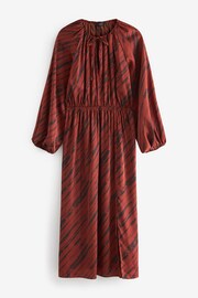 Brown Leaf Print Tie Neck Long Sleeve Midi Dress - Image 9 of 10