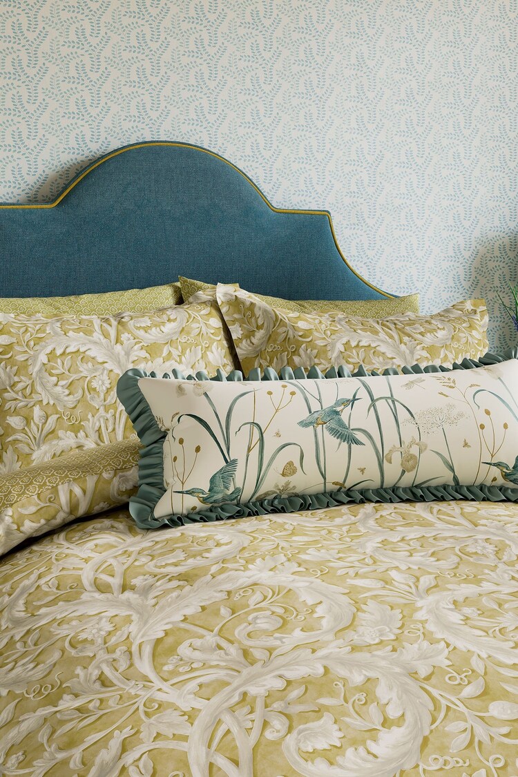 Sanderson Gold Teal Tila 100% Linen Cushion - Image 2 of 5