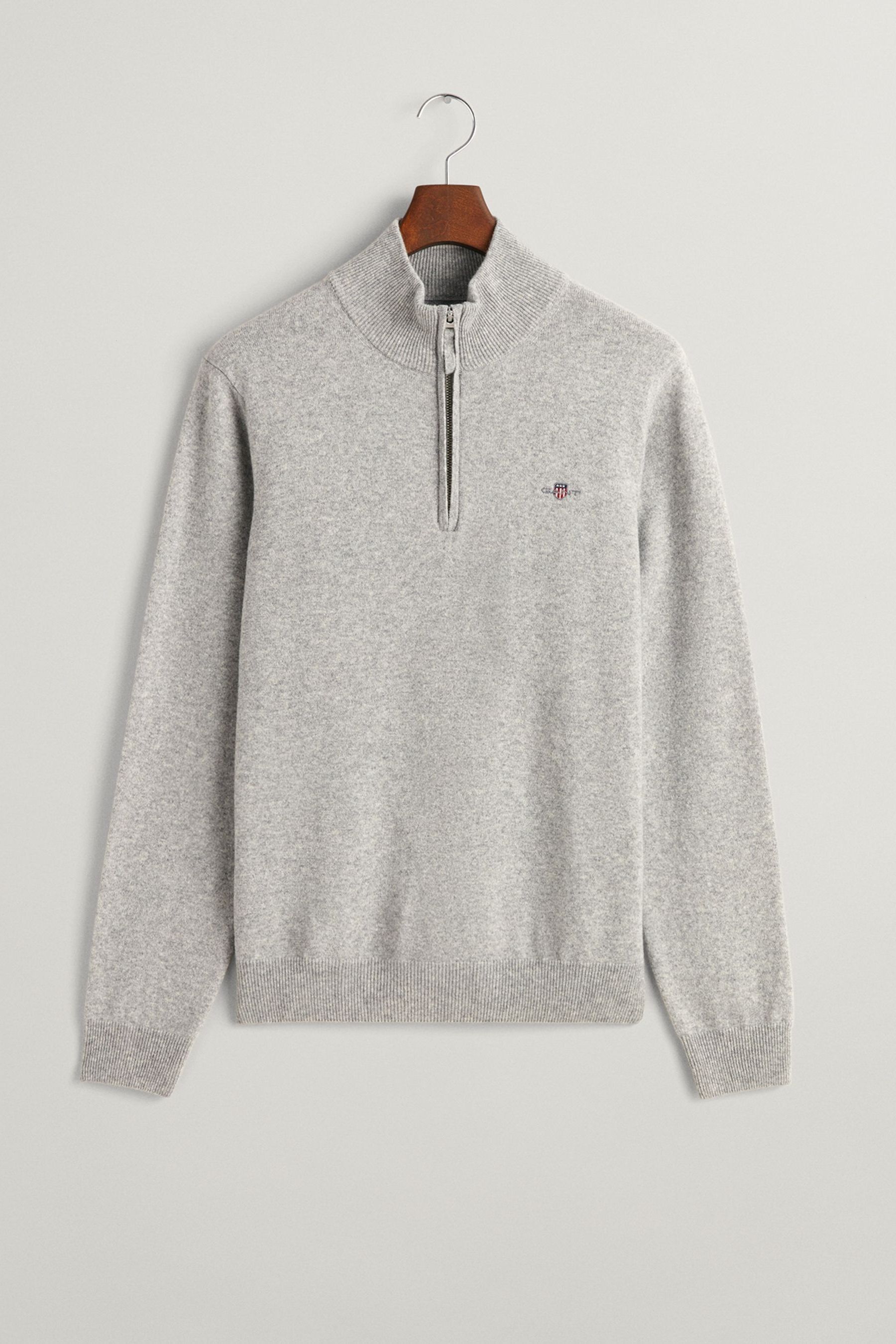 Buy GANT Grey Melange Superfine Lambswool Half Zip Jumper from Next Luxembourg