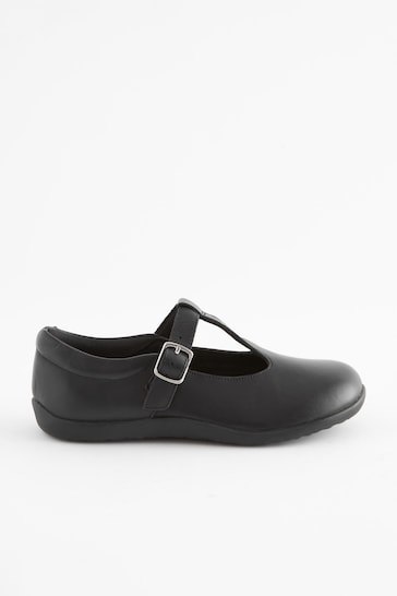 Black Wide Fit (G) Junior Leather T-Bar Shoes