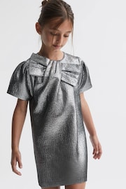 Reiss Silver Franny Senior Metallic Bow Dress - Image 1 of 6