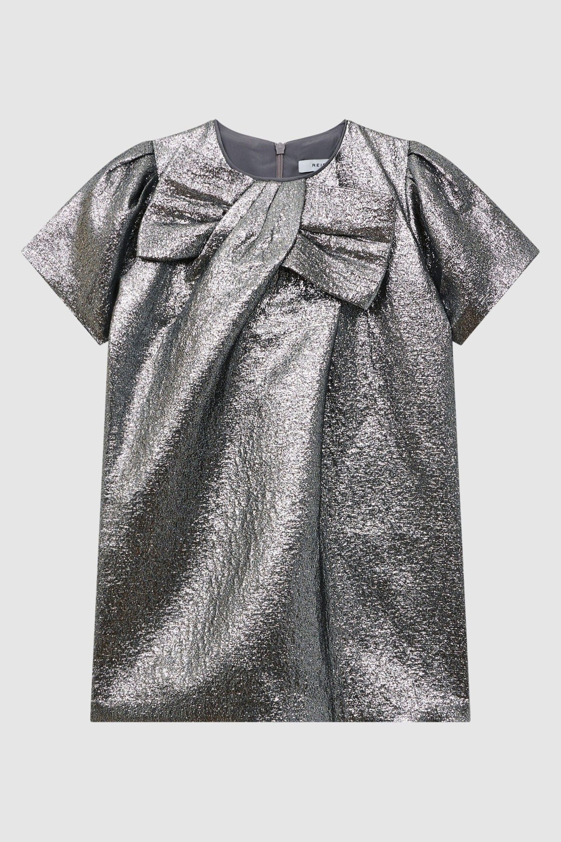 Reiss Silver Franny Senior Metallic Bow Dress - Image 2 of 6