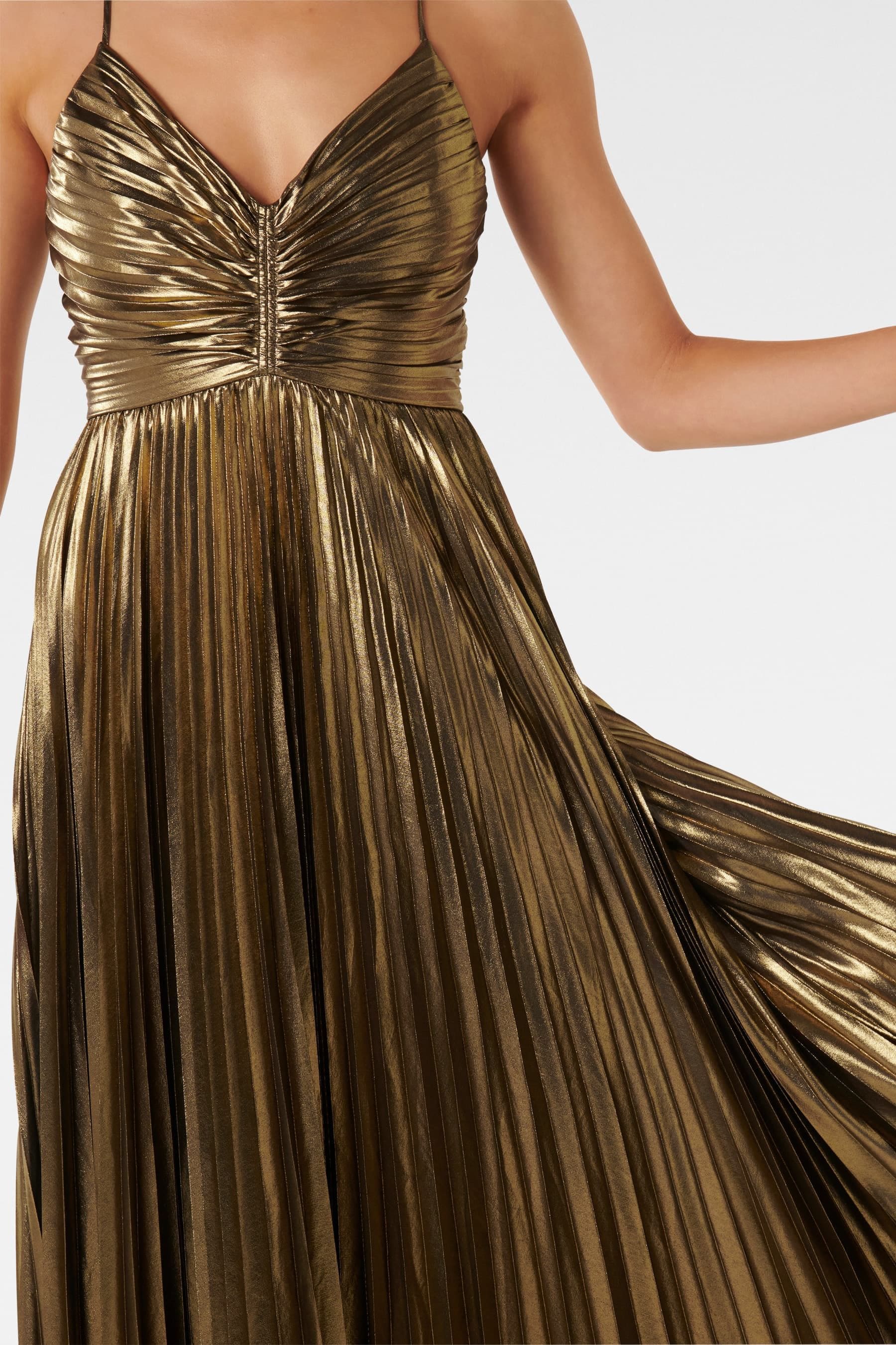 Buy Forever New Gold Gabriella Metallic Pleated Maxi Dress from Next Austria