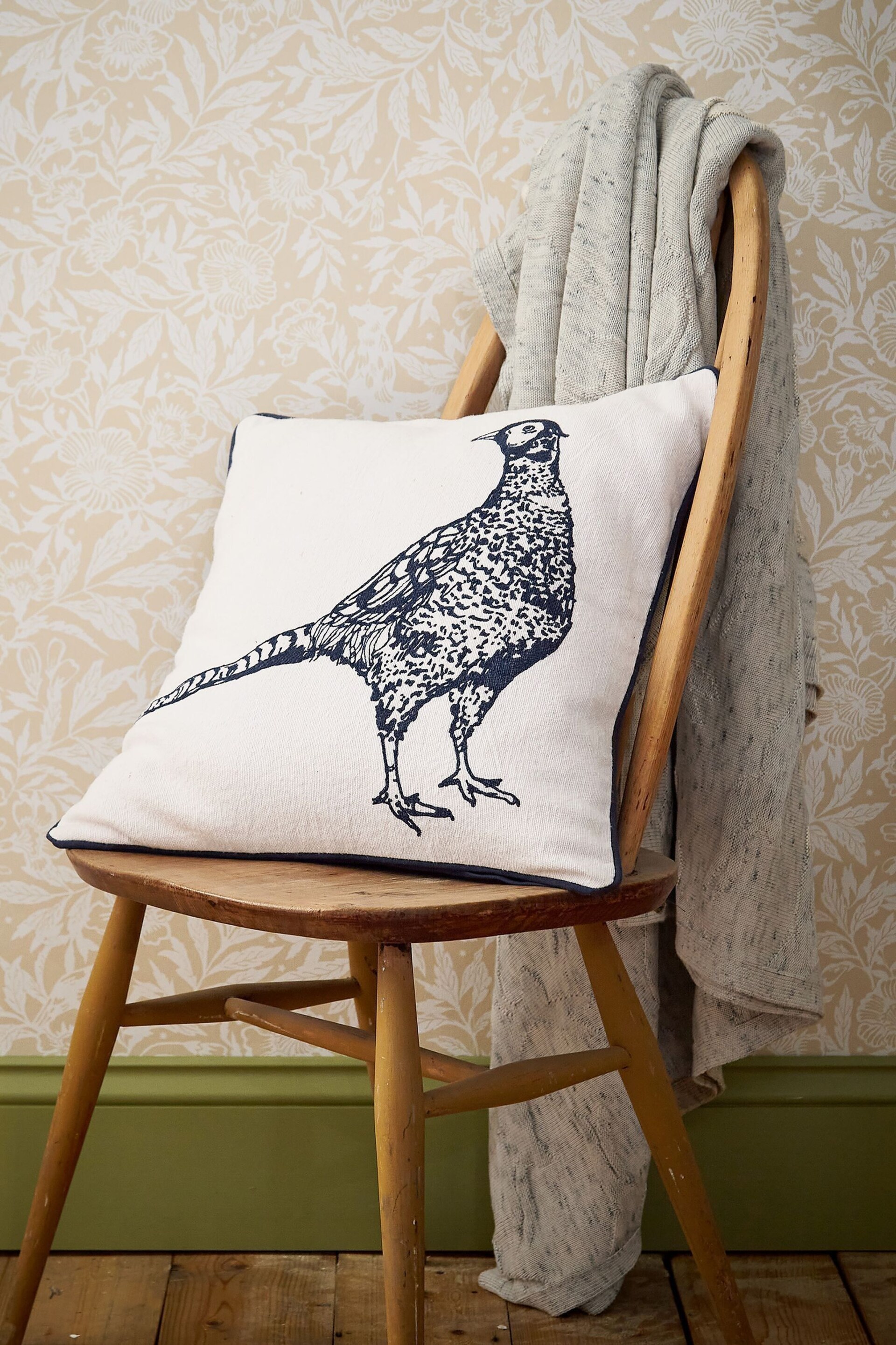 Joules Navy Pheasant Cushion - Image 1 of 5
