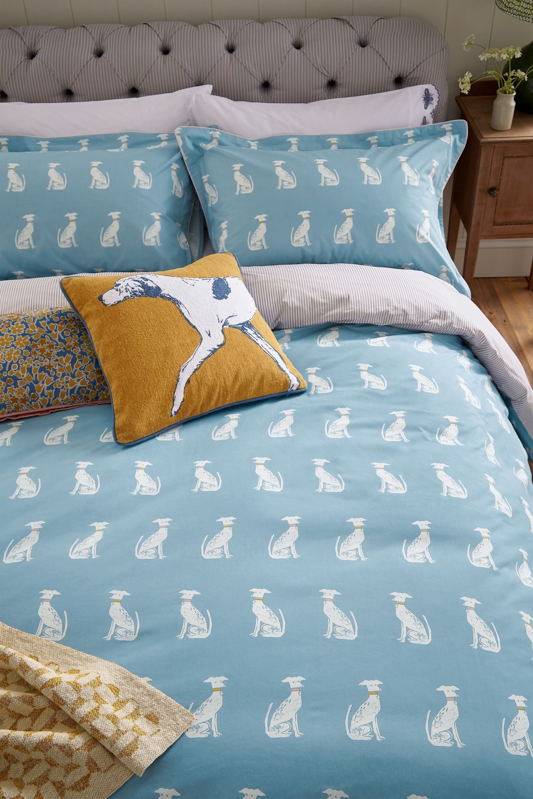 Buy Joules Blue Blockprint 100 Cotton Dogs Duvet Cover and Pillowcase Set from the Next UK online shop