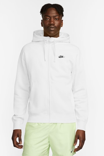 Nike White Club Zip Through Hoodie