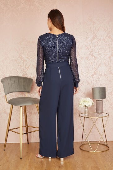 Yumi Blue Sequin Jumpsuit With Long Sleeves