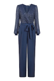 Yumi Blue Sequin Jumpsuit With Long Sleeves - Image 5 of 5