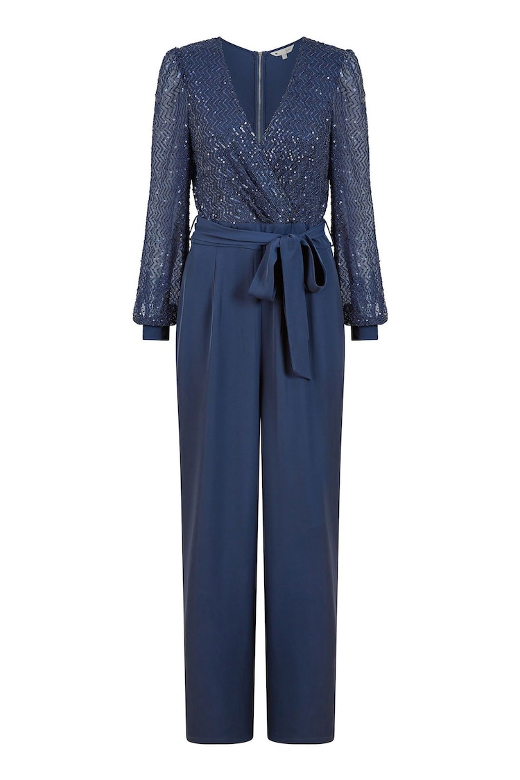 Yumi Blue Sequin Jumpsuit With Long Sleeves - Image 5 of 5