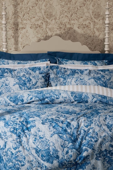 Sanderson Blue Fringed Tulip Toile Duvet Cover and Pillowcase Set