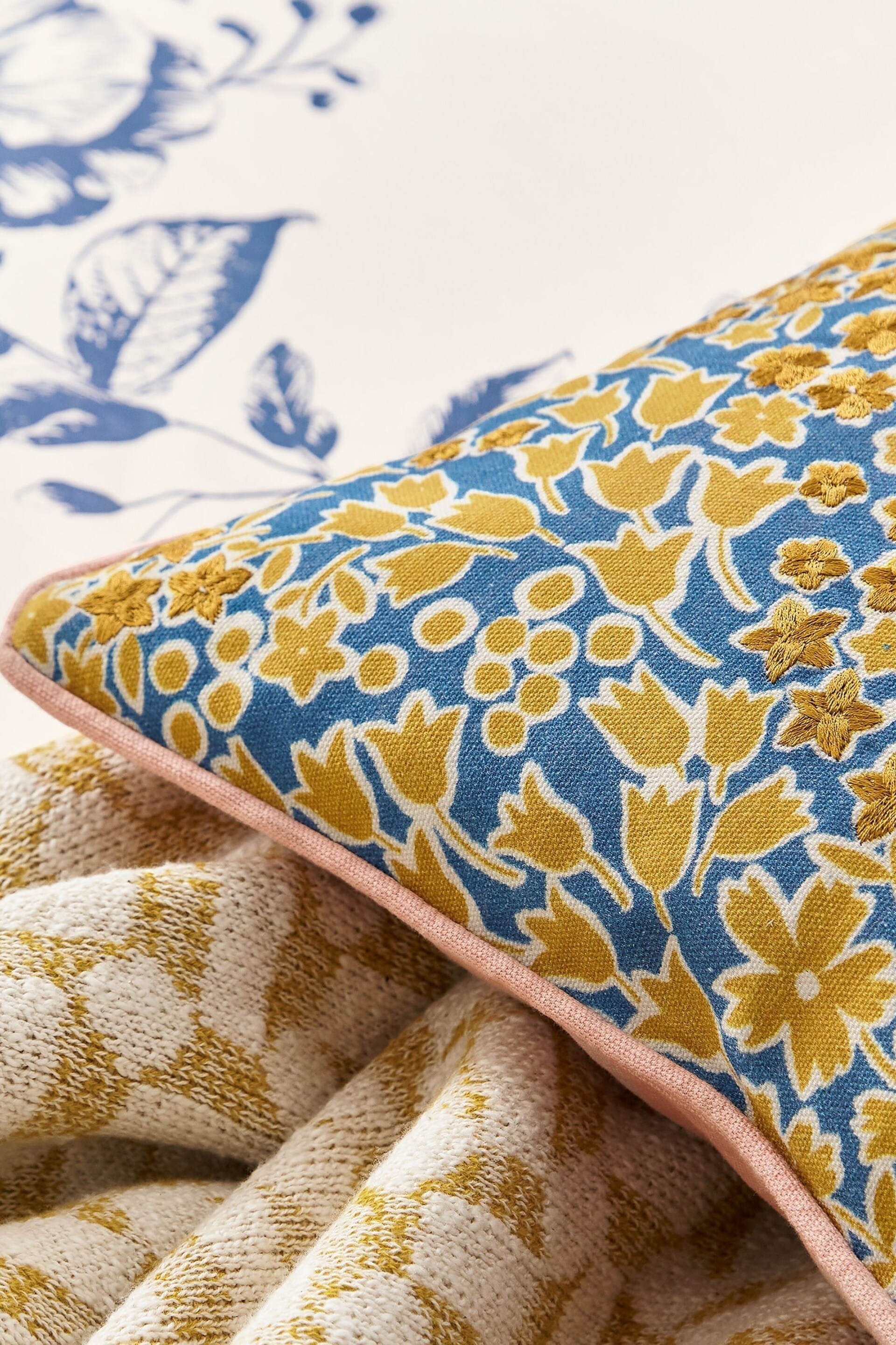 Joules Gold Honey Ditsy Cushion - Image 2 of 5