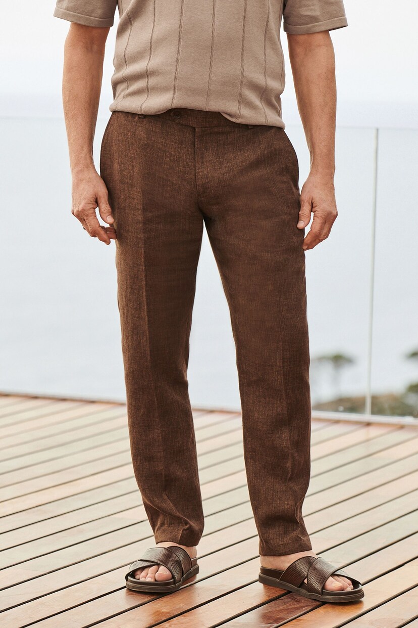 Brown Slim Fit Signature Leomaster Linen Suit: Trousers - Image 2 of 9