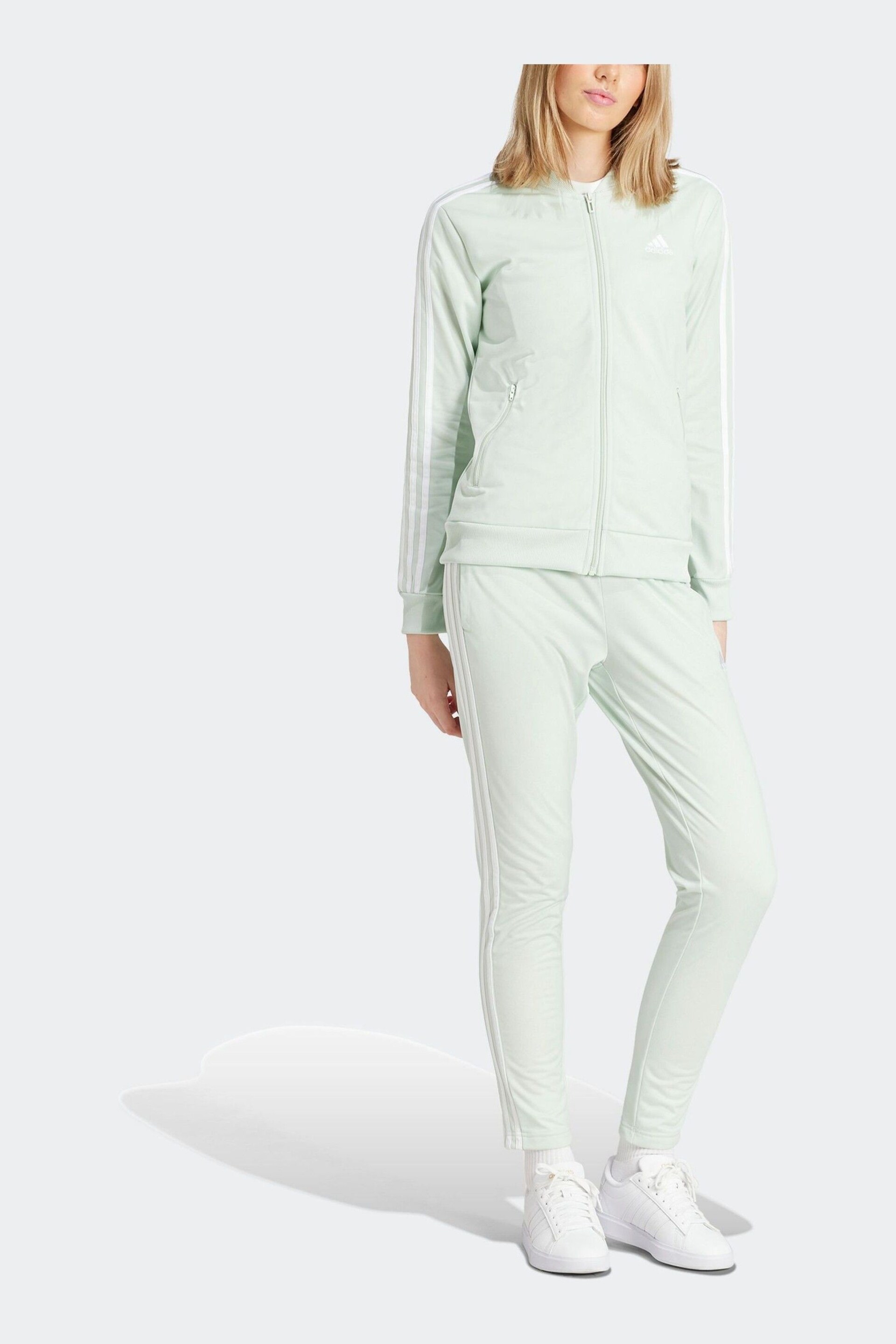 adidas Green 3 Stripe Essentials Tracksuit - Image 4 of 9