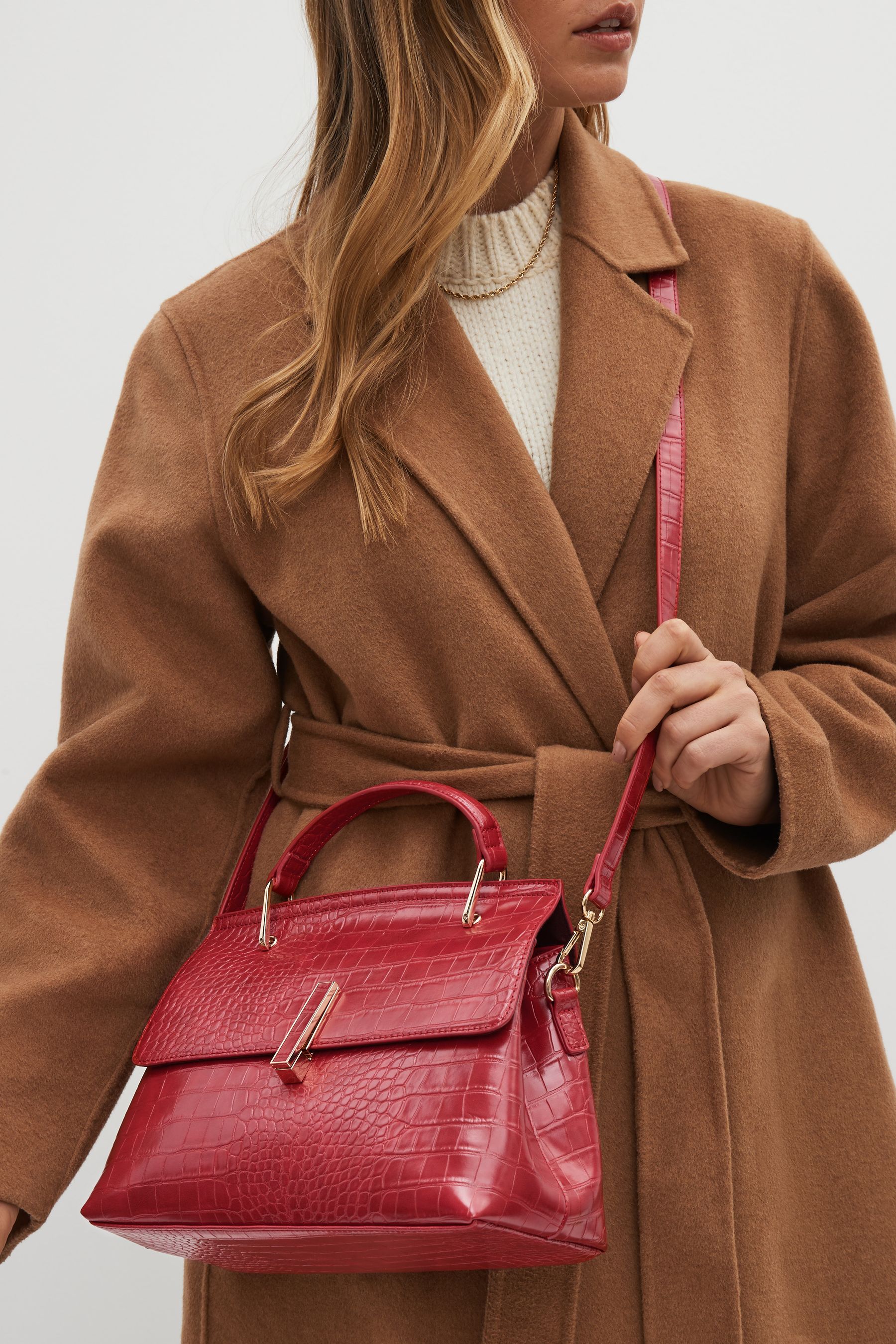 Buy Red Croc Effect Handheld Tote Bag from Next Luxembourg